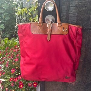 Gorgeous Dooney & Bourke Nylon Editor's Shoppers Tote Red with Tan leather trim